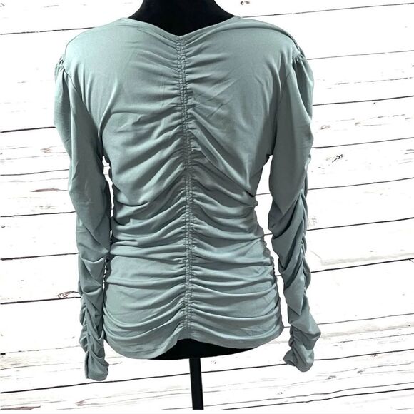 Joie Sage Green Ruched Blouse - Picture 4 of 16